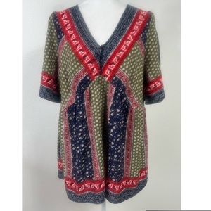 Weekend Suzanne Betro Blouse Womens  1X Boho Peasant Shirt Tunic Floral Print